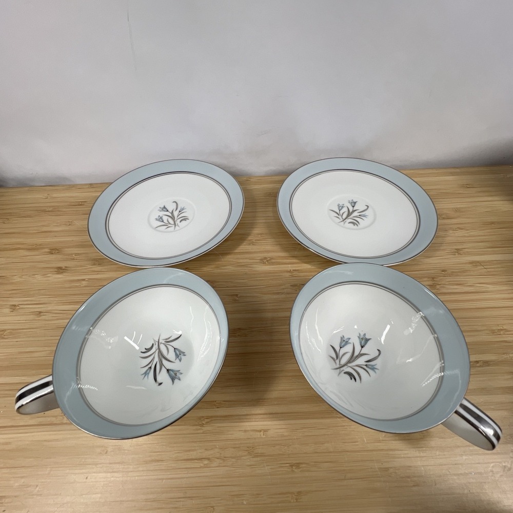 Noritake Bluebell 5558 Tea Cups & Saucers Set of 2 Japan Platinum Trim Excellent - Picture 7 of 13